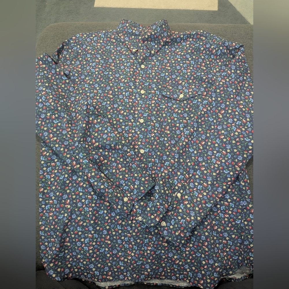 Ralph Lauren Men's Floral Button Down Shirt - Blue and Red